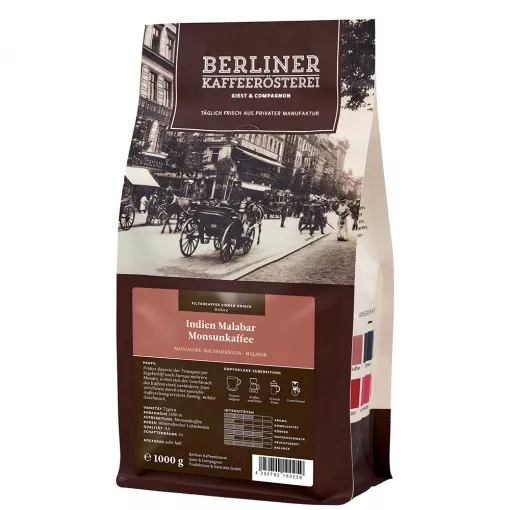 Berliner Kaffeerösterei Indien Malabar Monsunkaffee Kaffee ganze Bohne ~ 1000g