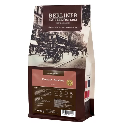 Berliner Kaffeerösterei Kenia AA+ Samburu helle Röstung Kaffee ganze Bohne ~ 1000g