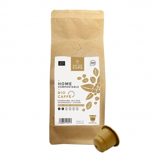 NatureCups Kaffeekapseln kompostierbar und kompatibel mit Nespresso - Bio Caffè 100er Tüte