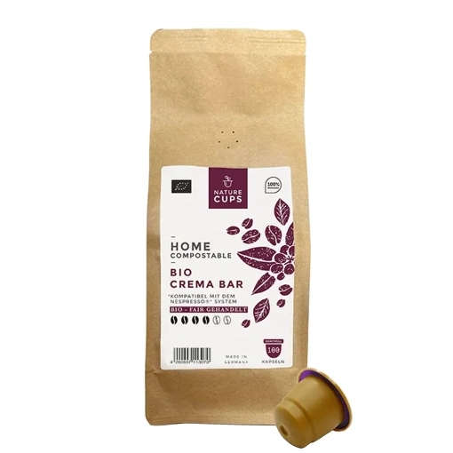 NatureCups Kaffeekapseln kompostierbar und kompatibel mit Nespresso - Bio Crema Bar 100er Tüte