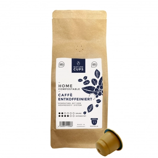 NatureCups Kaffeekapseln kompostierbar und kompatibel mit Nespresso - Caffé entkoffeiniert 35er Tüte