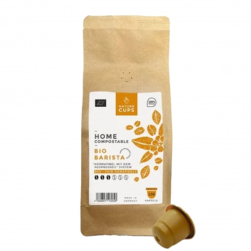 NatureCups Kaffeekapseln kompostierbar und kompatibel mit Nespresso - Bio Barista 100er Tüte