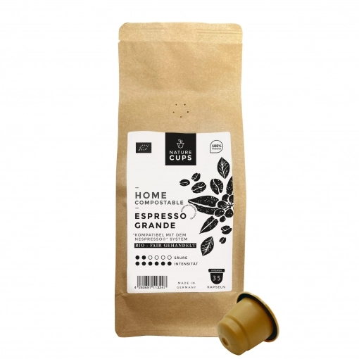 NatureCups Kaffeekapseln kompostierbar und kompatibel mit Nespresso - Bio Espresso Grande 35er Tüte