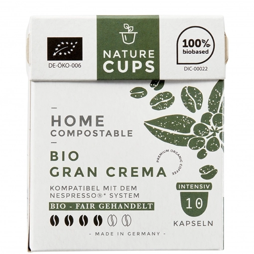 NatureCups Kaffeekapseln kompostierbar und kompatibel mit Nespresso - Bio Gran Crema 10er Box