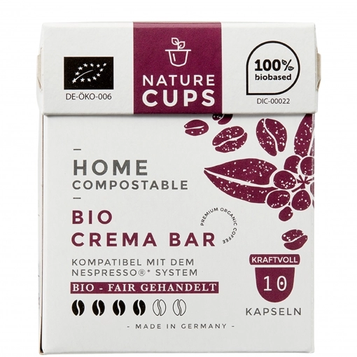 NatureCups Kaffeekapseln kompostierbar und kompatibel mit Nespresso - Bio Crema Bar 10er Box