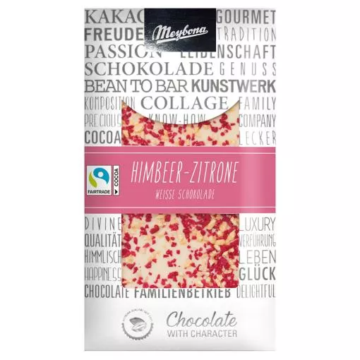 Meybona Collage Weiße Schokolade Himbeer-Zitrone 31% mit Fairtrade Kakao ~ 100g