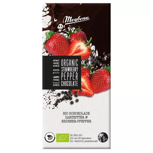 Meybona Bio Zartbitterschokolade Erdbeer-Pfeffer 52% Kakao ~ 100g