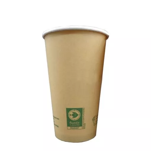 Kompostierbarer Coffee To Go Kaffeebecher Just Leaf Braun - recycelbar Greenline 400ml (16oz) Ø 90mm ~ 1 Stange mit 50 Stück